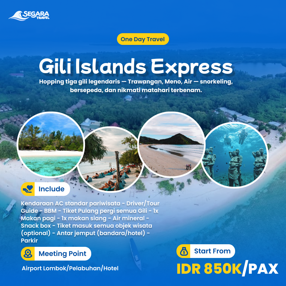 Wisata tiga gili Trawangan Meno Air snorkeling Lombok
